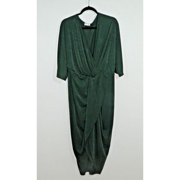 Unique Vintage‎ Dress Plus Size 3XL Green Sparkle Faux Wrap Stretchy Bodycon - Picture 4 of 8